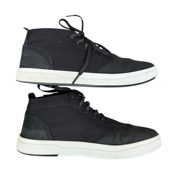 Timberland Davis Square Black Leather & Cordura Canvas Ortholite Chukka Shoe 10 - Picture 8 of 16